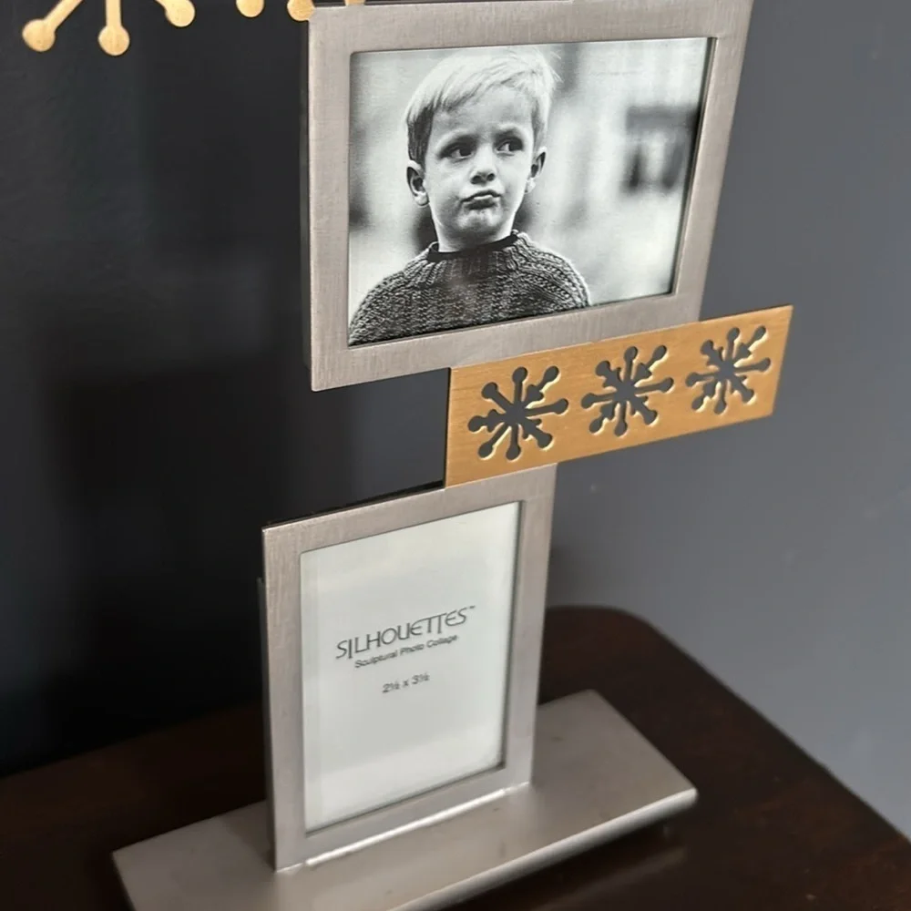 Silhouettes 3 Pictures Metal Snowflake Winter Picture Frames Silver Gold NWT